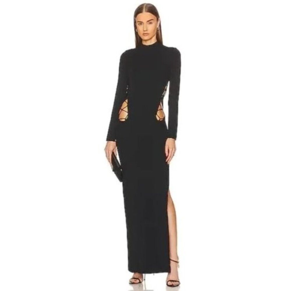 DUNDAS Cut Out Maxi Dress in Black SIZE L